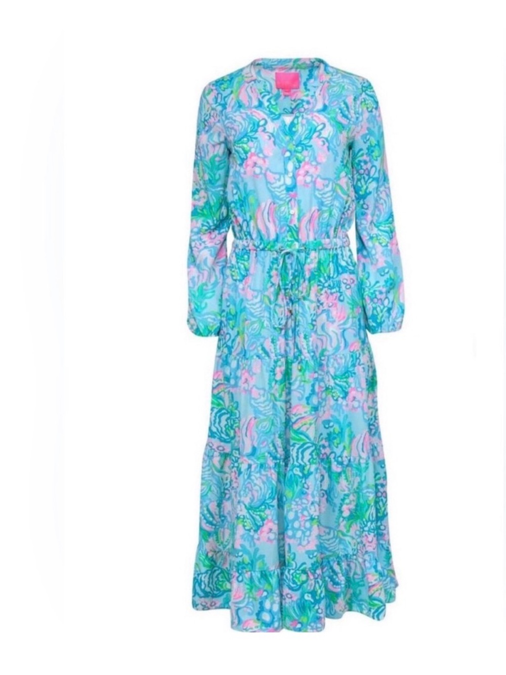 NEW Lilly Pulitzer Cori Stretch Midi Shirtdress Blue Ibiza Aqua La Vista Size 0